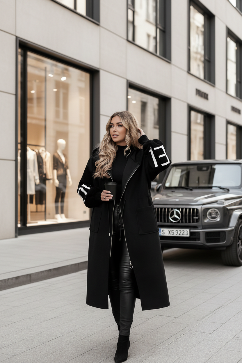 Jolanta | Elegancki Płaszcz z Kapturem