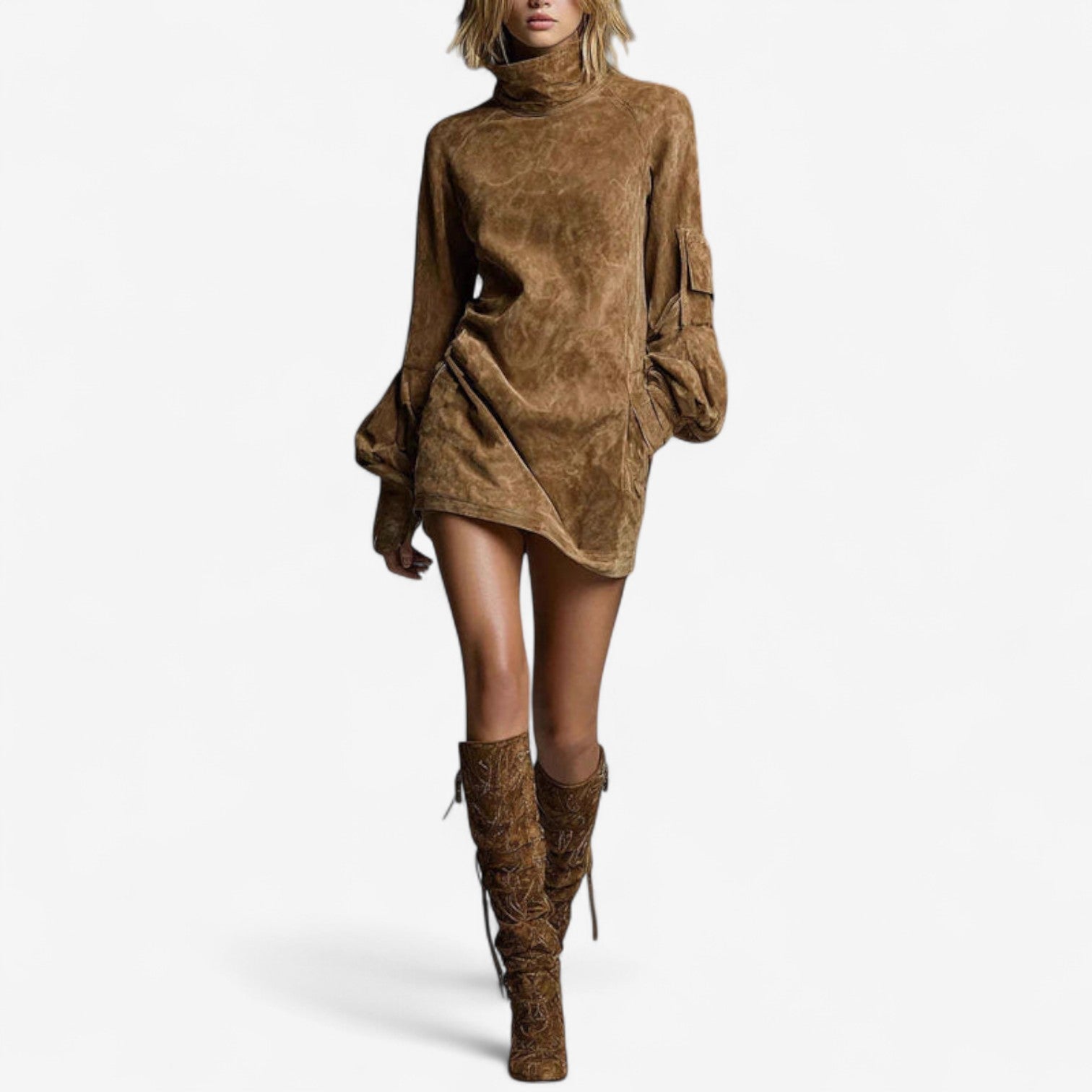 Tania™ Mini Sukienka z Wysokim Kołnierzykiem