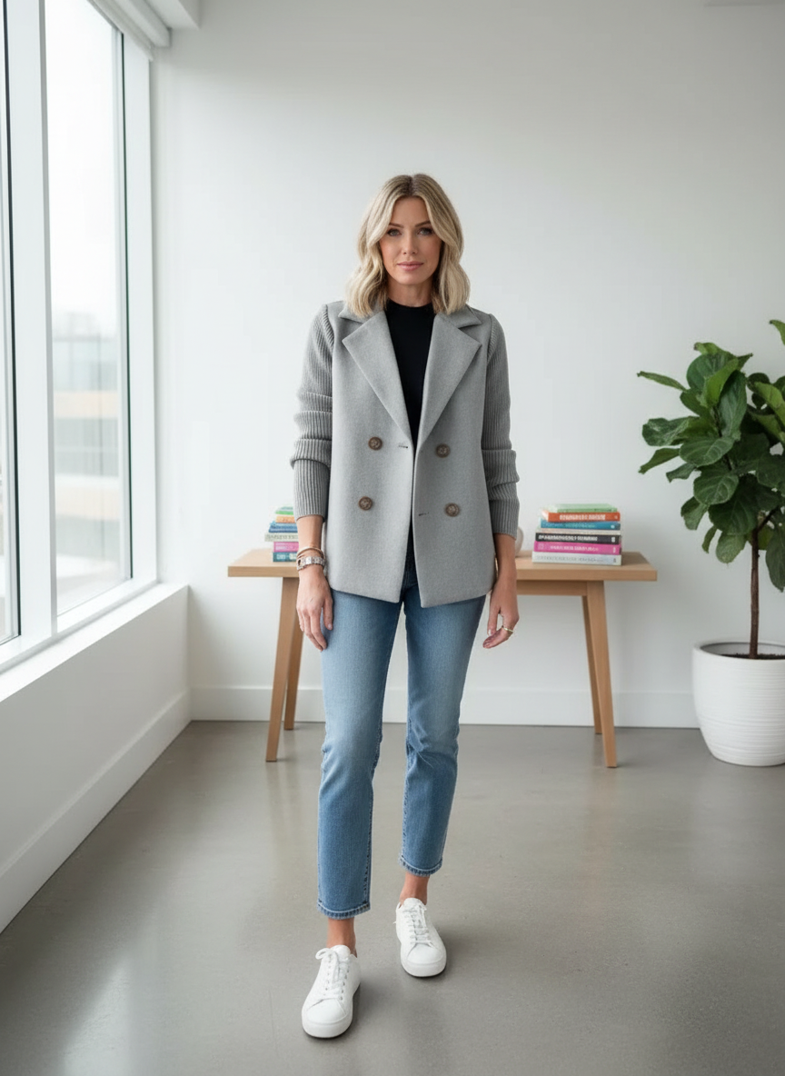 Eva Sweater Blazer - Elegancki Żakiet Dzianinowy