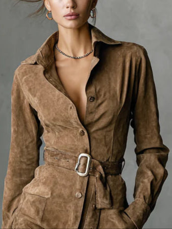 Monika – midi sukienka z nubuku