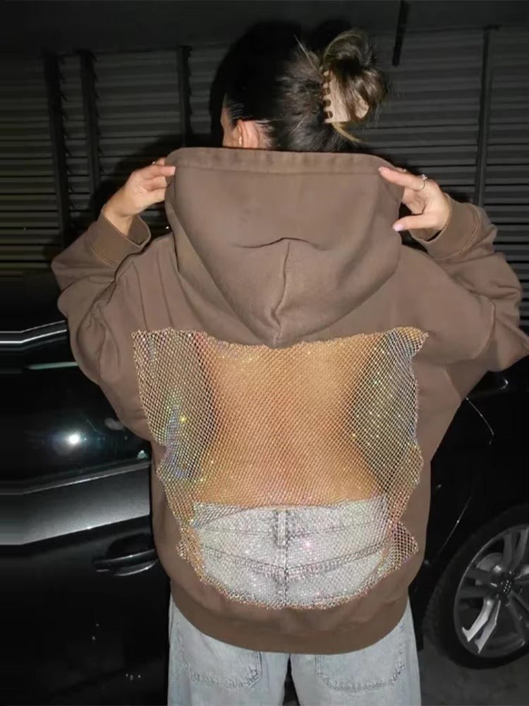 Bluza z kapturem Alba z siateczki z cyrkoniami i odkrytymi plecami